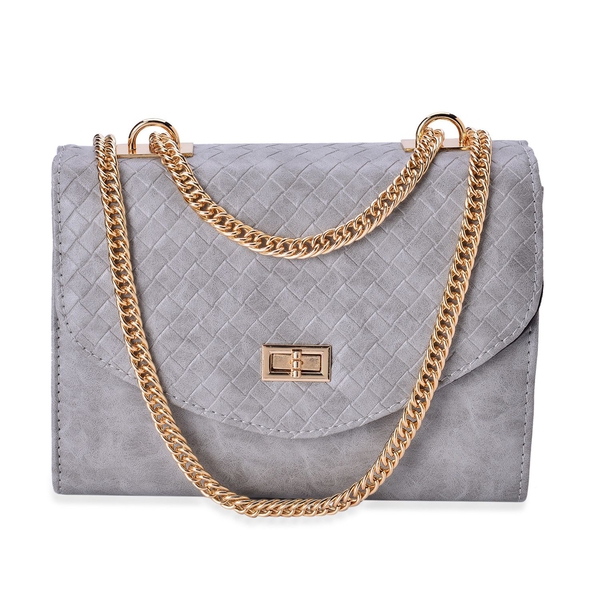 Diamond Pattern Sky Grey Colour Handbag with Chain Strap (Size 22.5x17x8.5 Cm)