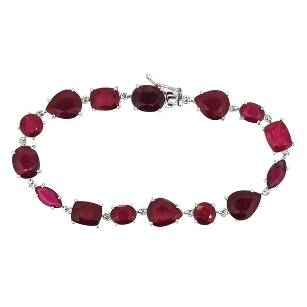 African Ruby (Pear) Bracelet in Rhodium Plated Sterling Silver (Size 7.5) 39.250 Ct.