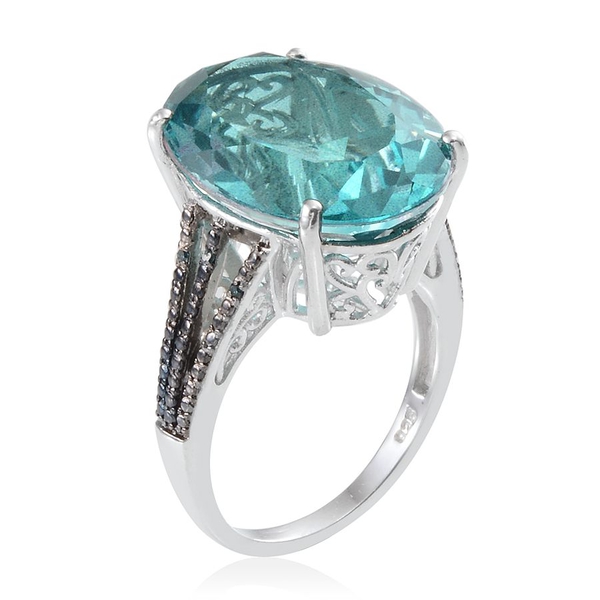 Paraiba Tourmaline Colour Quartz (Ovl 15.00 Ct), Blue Diamond Ring in Platinum Overlay Sterling Silver 15.030 Ct.
