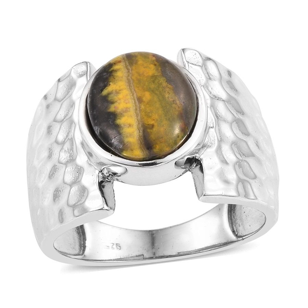 Bumble Bee Jasper (Ovl) Solitaire Ring in Platinum Overlay Sterling Silver 4.500 Ct.