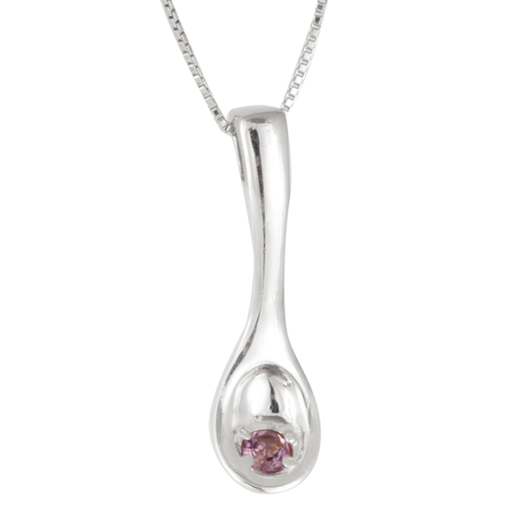 JCK Vegas Collection ELANZA AAA Simulated Amethyst (Rnd) Solitaire Pendant With Chain in Rhodium Pla
