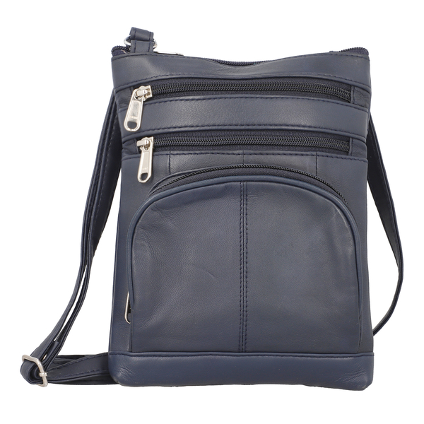 Genuine Leather Crossbody Bag with Adjustable Leather Shoulder Strap - Black