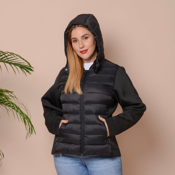 Winter Puffer Jacket with Hoodie in Classic Black (Size: S, 10-12)