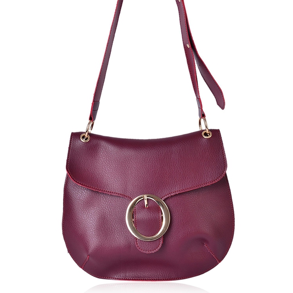 Red Wine Colour Crossbody Bag with Adjustable Shoulder Strap (Size 29X25 Cm)