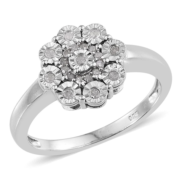 Diamond (Rnd) Floral Ring in Platinum Overlay Sterling Silver 0.250 Ct.