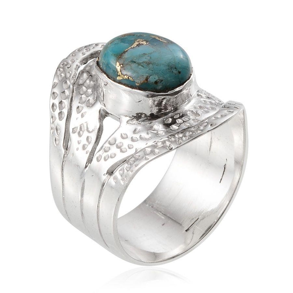 Jewels of India Blue Copper Turquoise (Ovl) Ring in Sterling Silver 2.610 Ct.