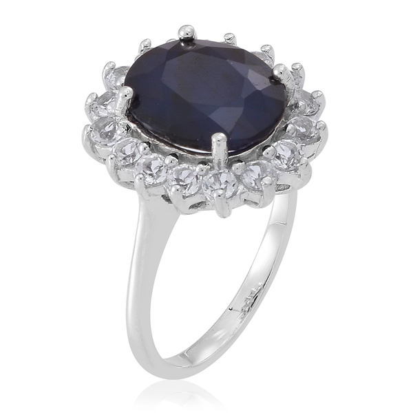 Blue Sapphire (Ovl 5.75 Ct), White Topaz Ring in Rhodium Plated Sterling Silver 7.250 Ct.