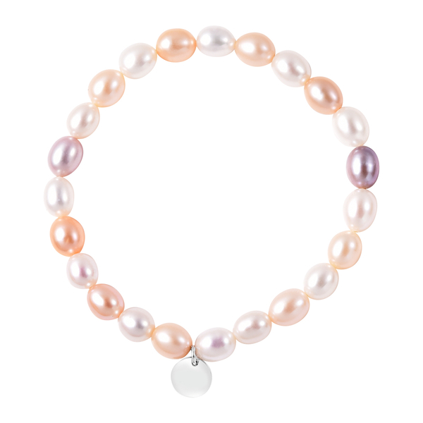 Multi Colour Freshwater Pearl Stretchable Bracelet (Size 6.5) in Rhodium Overlay Sterling Silver