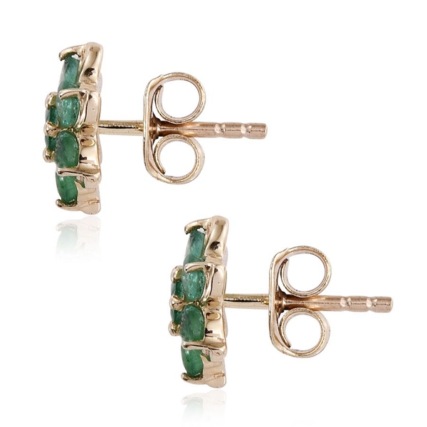9K Y Gold Kagem Zambian Emerald (Rnd) Floral Stud Earrings (with Push Back) 1.000 Ct.
