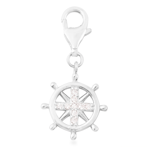 Charmes De Memoire Simulated Diamond Ship Wheel Charm in Platinum Overlay Sterling Silver