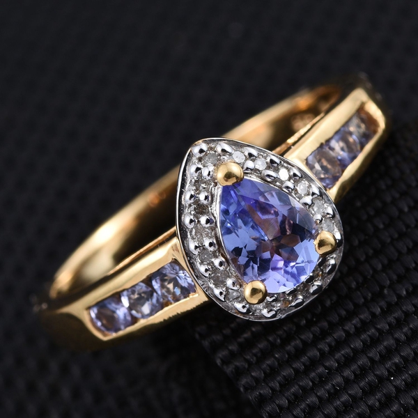 Tanzanite (Pear 0.65 Ct), Diamond Ring in 14K Gold Overlay Sterling Silver 1.250 Ct.
