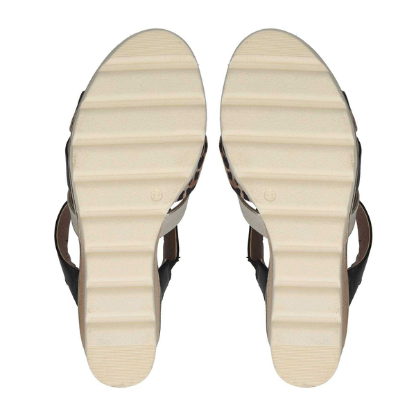 Caprice Animal Print Metallic Leather Wedge Sandal (Size 3.5)