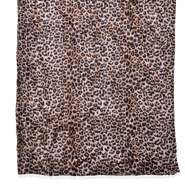 100% Mulberry Silk Leopard Pattern Brown Colour Scarf (Size 180x110 Cm)