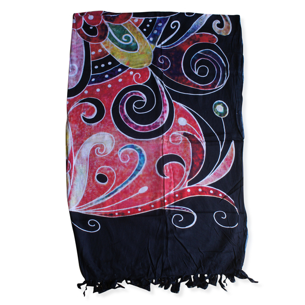 100% Rayon Black, Red and Multi Colour Sea Wave Pattern Sarong (Size 160x110 Cm)