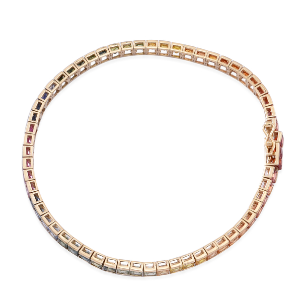 Limited Edition 9K Yellow Gold AAA Rainbow Sapphire (Sqr) Tennis Bracelet (Size 7.5) 11.500 Ct.