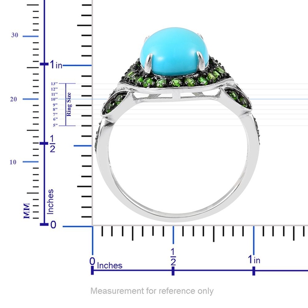 Arizona Sleeping Beauty Turquoise (Ovl 2.25 Ct), Chrome Diopside Ring in Black Rhodium Plated Sterling Silver 2.850 Ct.