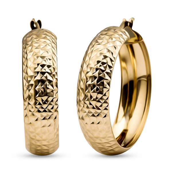 9K Yellow Gold Diamond Cut Hoop Earrings With Clasp, Gold Wt. 3.30 Gms