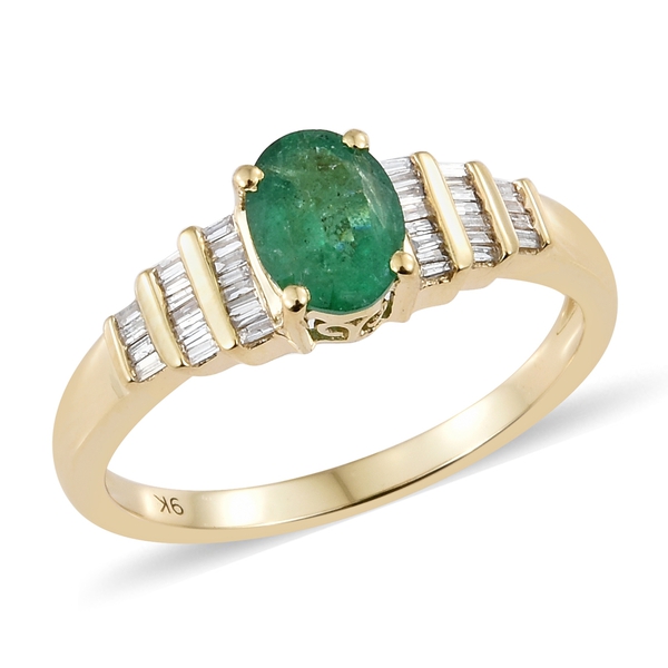1.25 Carat AA Kagem Zambian Emerald and Diamond Solitaire Design Ring in 9K Gold