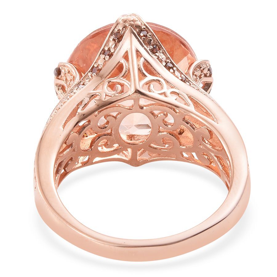 Galileia Blush Pink Quartz (Rnd), Red Diamond Ring in Rose Gold Overlay Sterling Silver 15.000 Ct.