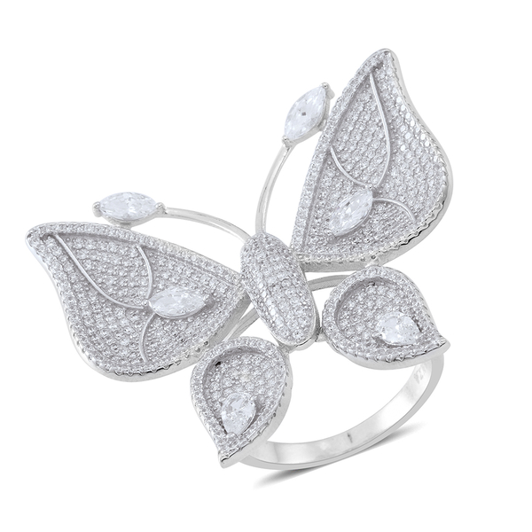 Signature Collection ELANZA AAA Simulated White Diamond (Mrq) Butterfly Ring in Rhodium Plated Sterl
