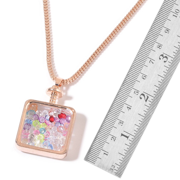 Simulated White Diamond and Multi Colour Crystal Pendant With Chain in Rose Gold Tone