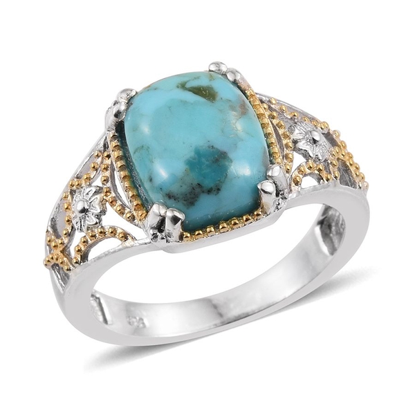 Arizona Matrix Turquoise (Cush) Solitaire Ring in Platinum and Yellow Gold Overlay Sterling Silver 3