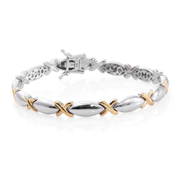 Platinum and Yellow Gold Overlay Sterling Silver Kiss Bracelet (Size 7.25), Silver wt. 17.15 Gms.