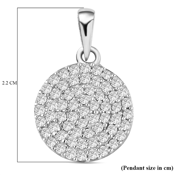 White Diamond  Cluster Pendant in Platinum Overlay Sterling Silver  0.976  Ct.