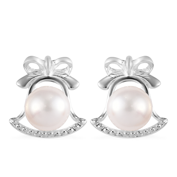 Freshwater Pearl Bell Stud Earrings in Sterling Silver