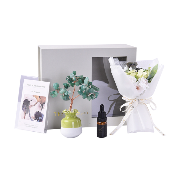 Close Out Deal - Gemstone Tree in Porcelain Vase with 10ml Essential Oil and Artificial Bouquet in G