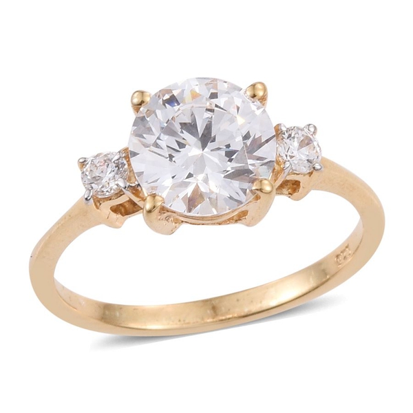 Lustro Stella - 14K Gold Overlay Sterling Silver (Rnd) 3 Stone Ring Made with Finest CZ
