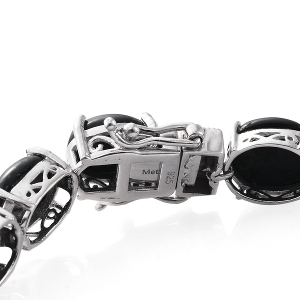 Elite Shungite (Ovl) Bracelet (Size 7.75) in Platinum Overlay Sterling Silver 50.000 Ct. Silver wt 12.34 Gms.