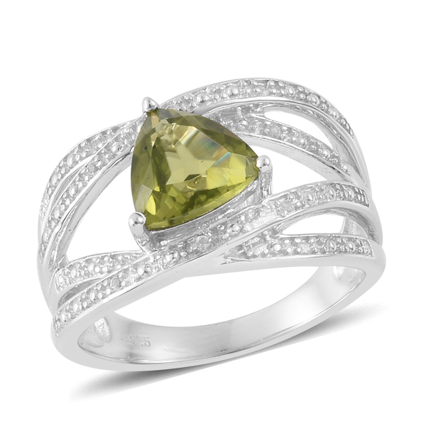 AA Hebei Peridot (Trl 1.75 Ct), White Topaz Ring in Platinum Overlay Sterling Silver 1.800 Ct.
