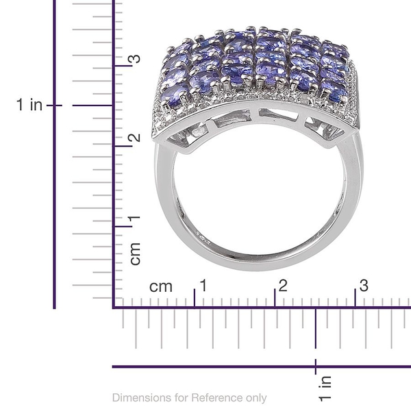 Tanzanite (Ovl), Diamond Cluster Ring in Platinum Overlay Sterling Silver 3.520 Ct.