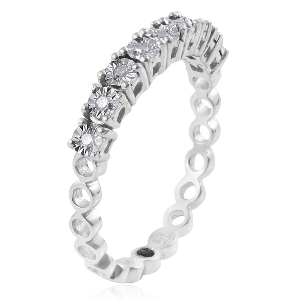 GP Diamond Dream (Rnd), Kanchanaburi Blue Sapphire Ring in Platinum Overlay Sterling Silver