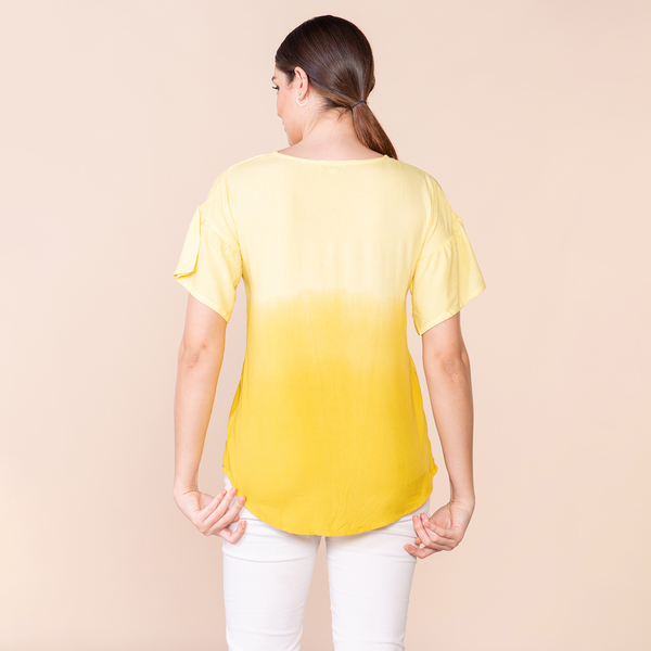 TAMSY 100% Viscose Ombre Pattern Short Sleeve Top (Size XL, 20-22) - Yellow