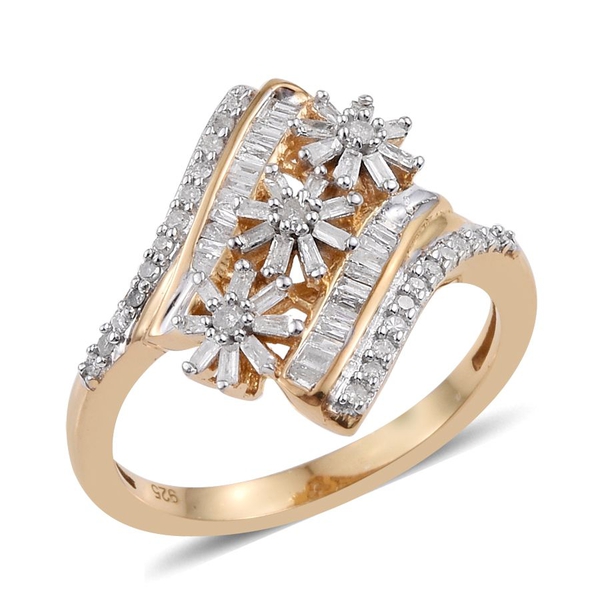 Diamond (Rnd) Triple Floral Ring in 14K Gold Overlay Sterling Silver 0.550 Ct.
