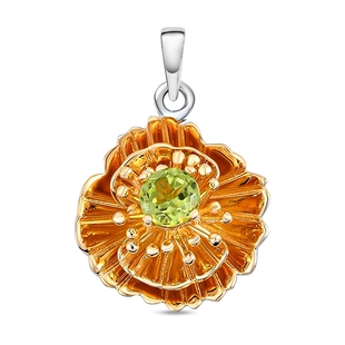 Hebei Peridot Floral Pendant in Platinum and Gold Overlay Sterling Silver