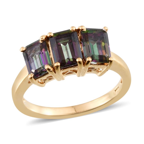 Northern Lights Mystic Topaz (Oct) Trilogy Ring in 14K Gold Overlay Sterling Silver 3.500 Ct.