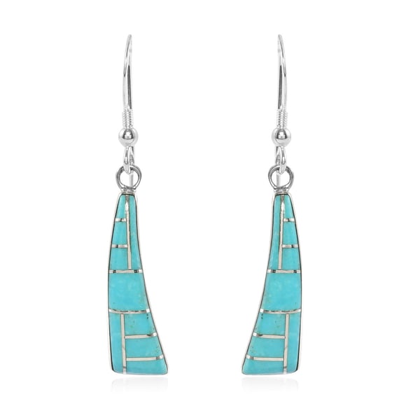 Santa Fe Collection - Kingman Turquoise Dangling Earrings ( With Hook) in Sterling Silver