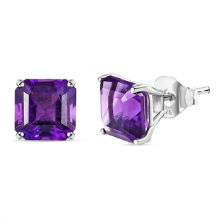Lusaka Amethyst (Asscher Cut) Stud Earrings (With Push Back) in Platinum Overlay Sterling Silver 5.00 Ct.