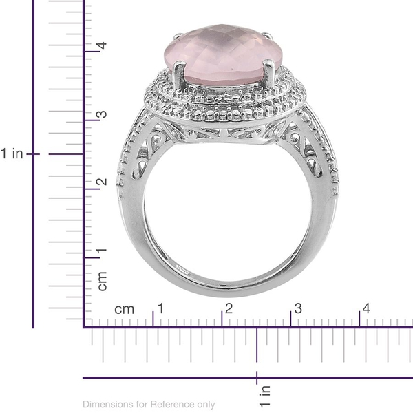 Checkerboard Cut Rose Quartz (Ovl 8.50 Ct), Diamond Ring in Platinum Overlay Sterling Silver 8.540 Ct.