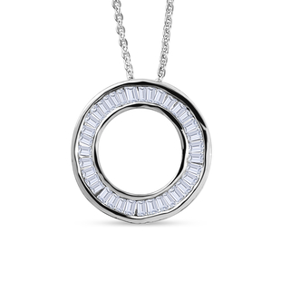 Diamond Circle Pendant with Chain (Size 20) in Platinum Overlay Sterling Silver 0.50 Ct.