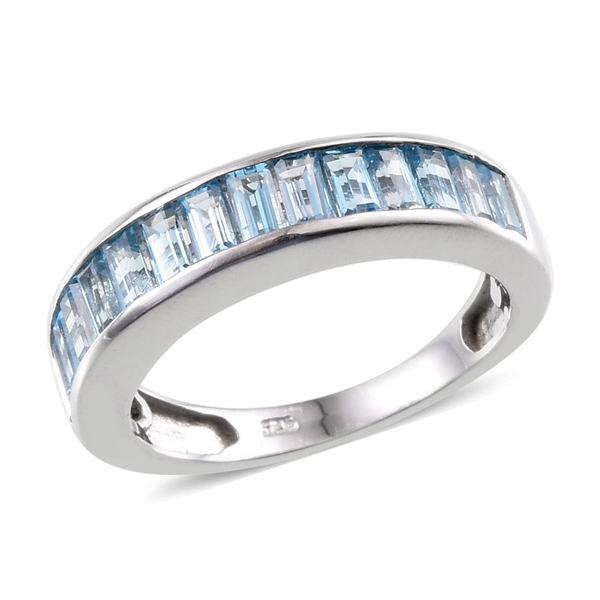 Electric Swiss Blue Topaz (Bgt) Half Eternity Band Ring in Platinum Overlay Sterling Silver 1.750 Ct