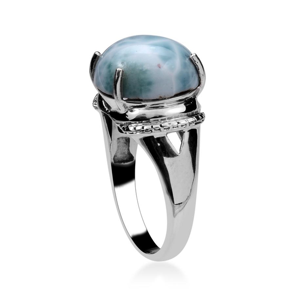 Larimar (Rnd) Solitaire Ring in Platinum Overlay Sterling Silver 8.750 Ct.