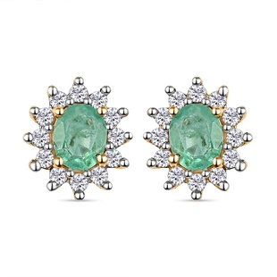Ethiopian Emerald and Natural Cambodian Zircon Stud Earrings with Push Back in Vermeil Yellow Gold O