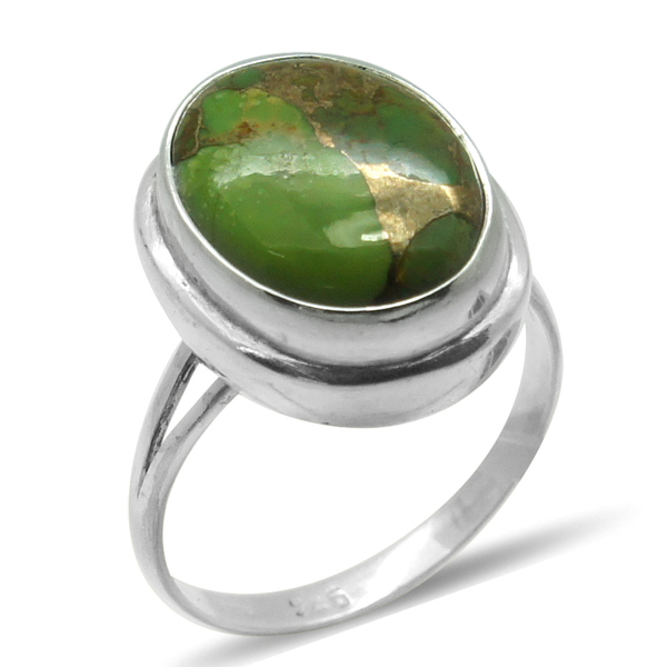Royal Bali Collection Mojave Green Turquoise (Ovl) Solitaire Ring in Sterling Silver 7.480 Ct.