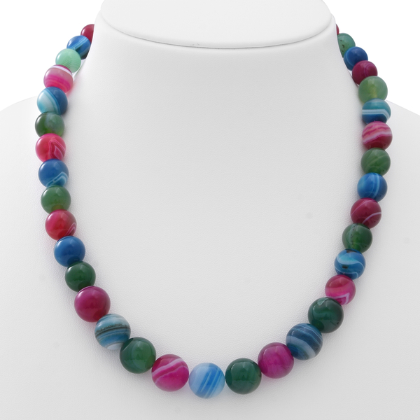 Multi Colour Striped Agate (12-16mm)  Necklace (Size 20) in Rhodium Overlay Sterling Silver 478.0 Ct.