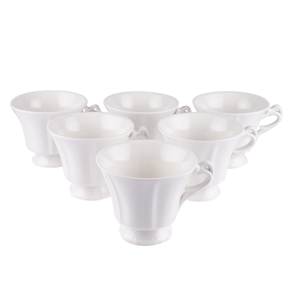 22 Piece Set - Embossed Tea Set (Consists of 6 Cups, 6 Saucers, 7 Spoons, 1 Sugar Jar, 1 Milk Jar, 1 x 800ml Tea Pot ) - White