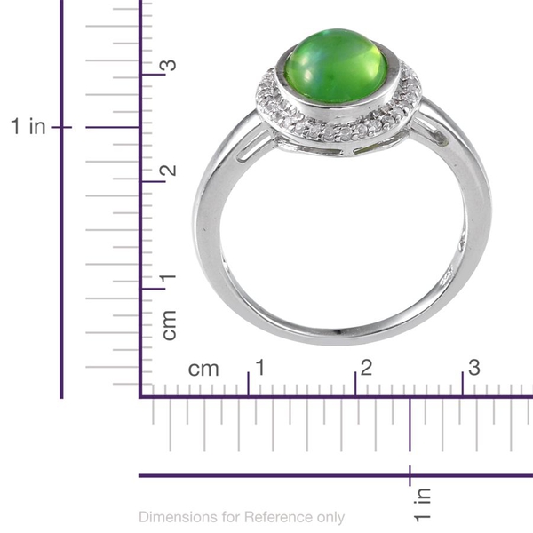 Green Ethiopian Opal (Ovl 1.00 Ct), Natural Cambodian Zircon Ring in Platinum Overlay Sterling Silver 1.250 Ct.